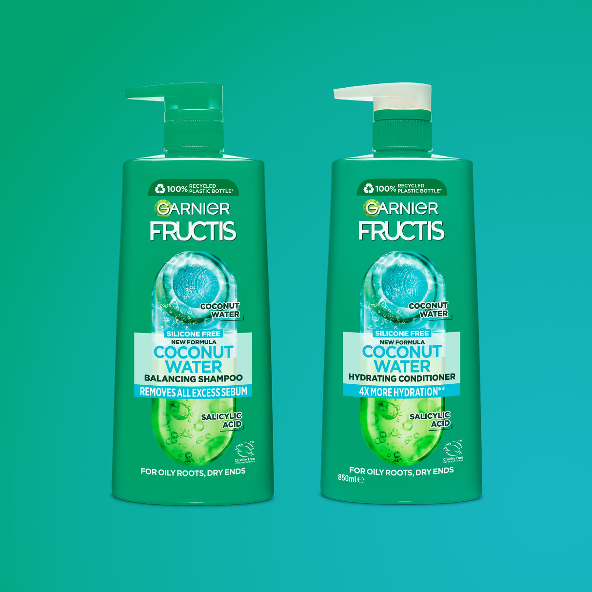 Garnier Fructis Coconut Water Oily Roots Dry Ends Shampoo 850ml