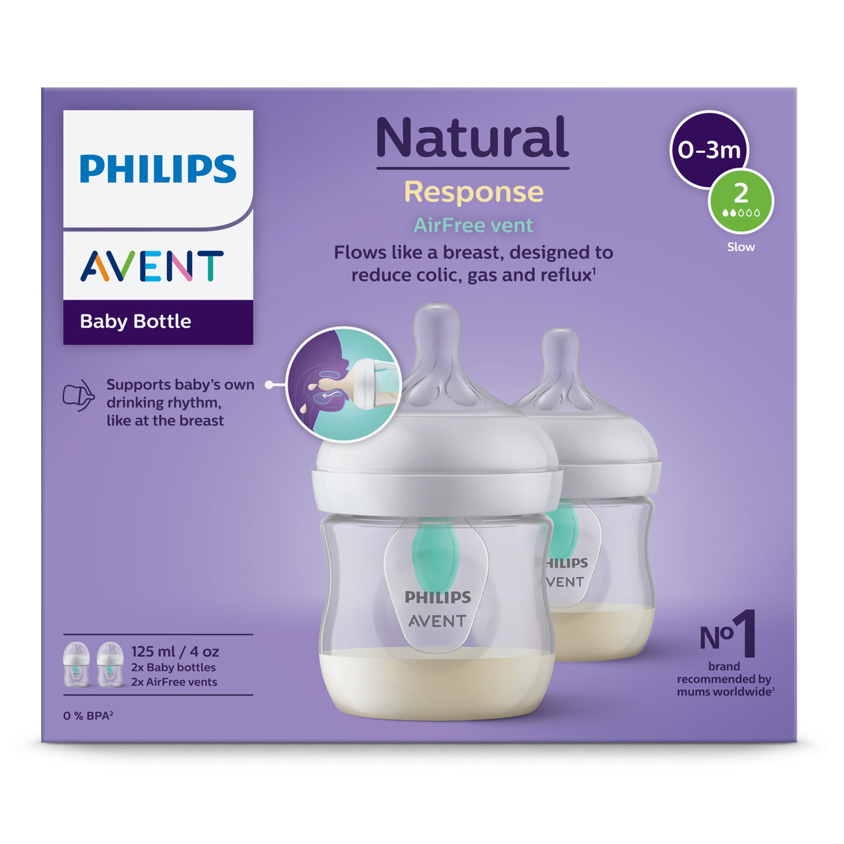 AVENT Natural Response Bottle Air Free Vent 125x2pk