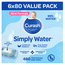 Curash Simply Water Wipes 6 x 80 Pack