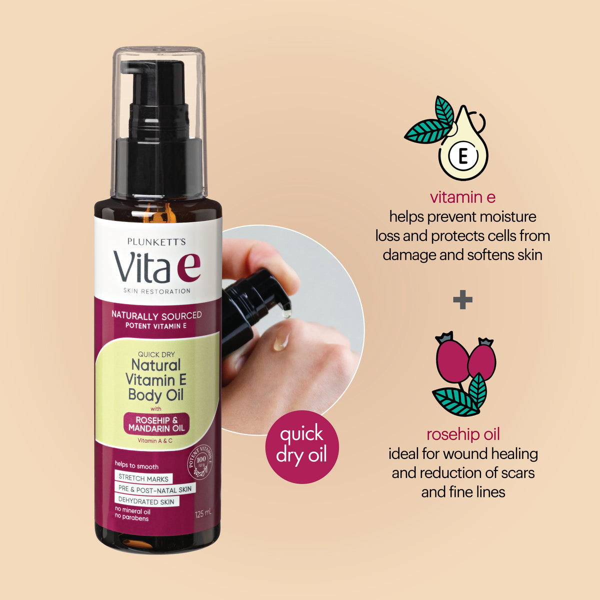 Plunkett's Vita E Natural Vitamin E Quick Dry Oil 125mL