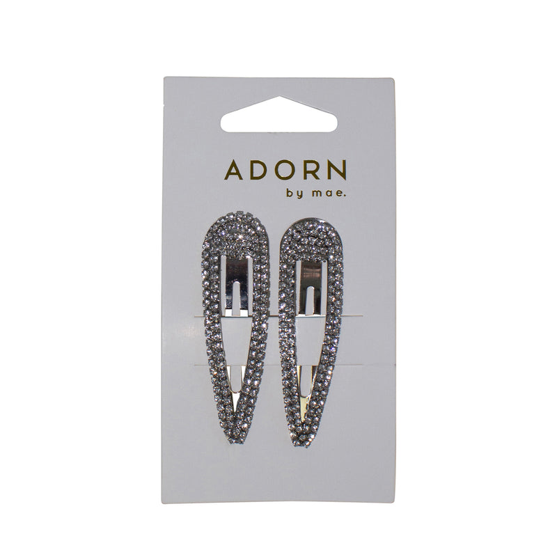 Adorn by Mae One Touch Clips Diamante Sliver 2 pack