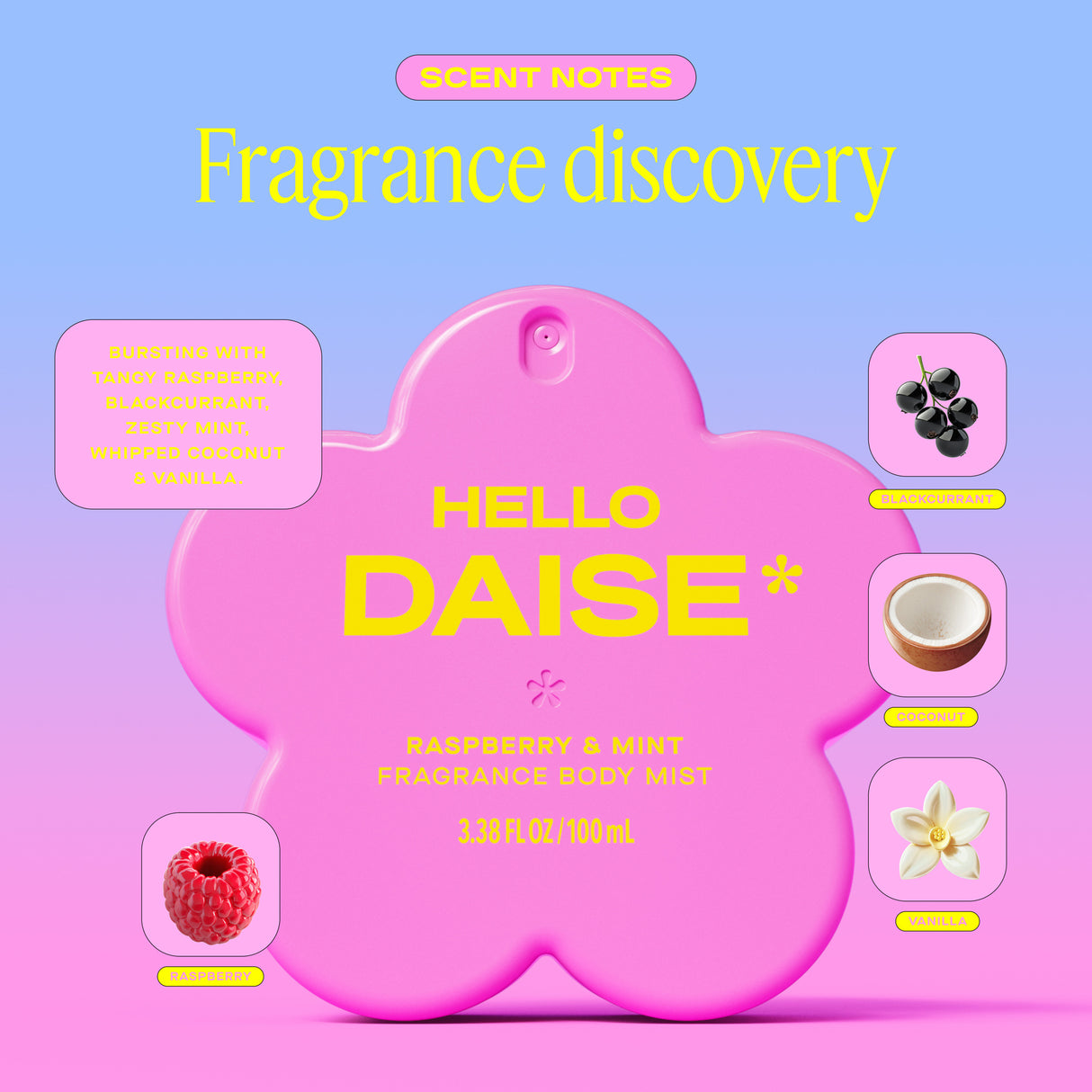 DAISE Hello Daise Fragrance Body Mist in Raspberry & Mint, 3.3 fl oz/100 mL