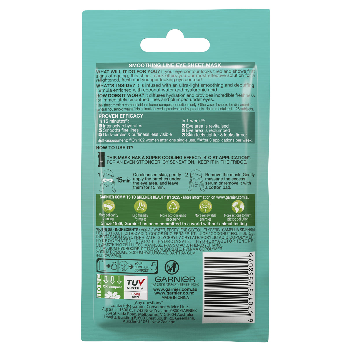 Garnier Hydra Bomb Hyaluronic Acid + Coconut Water Eye Sheet Mask