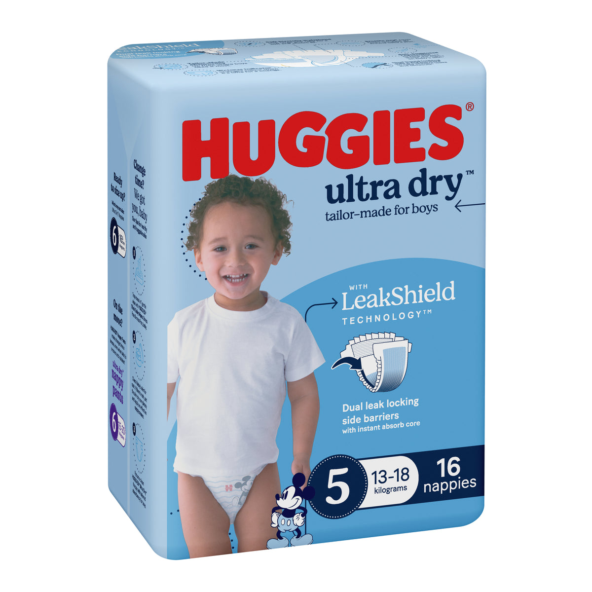 Huggies Ultra Dry Nappies Boys Size 5 (13-18kg) 16 Pack