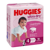 Huggies Ultra Dry Nappies Girls Size 4 (10-15kg) 18 Pack