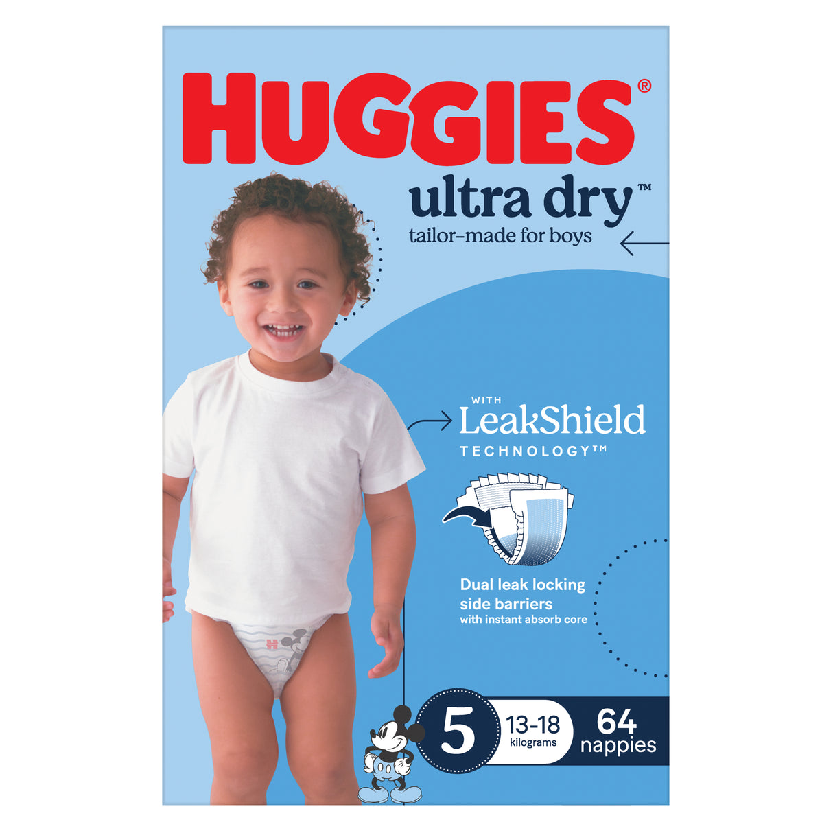 Huggies Ultra Dry Nappies Boys Size 5 (13-18kg) 64 Pack