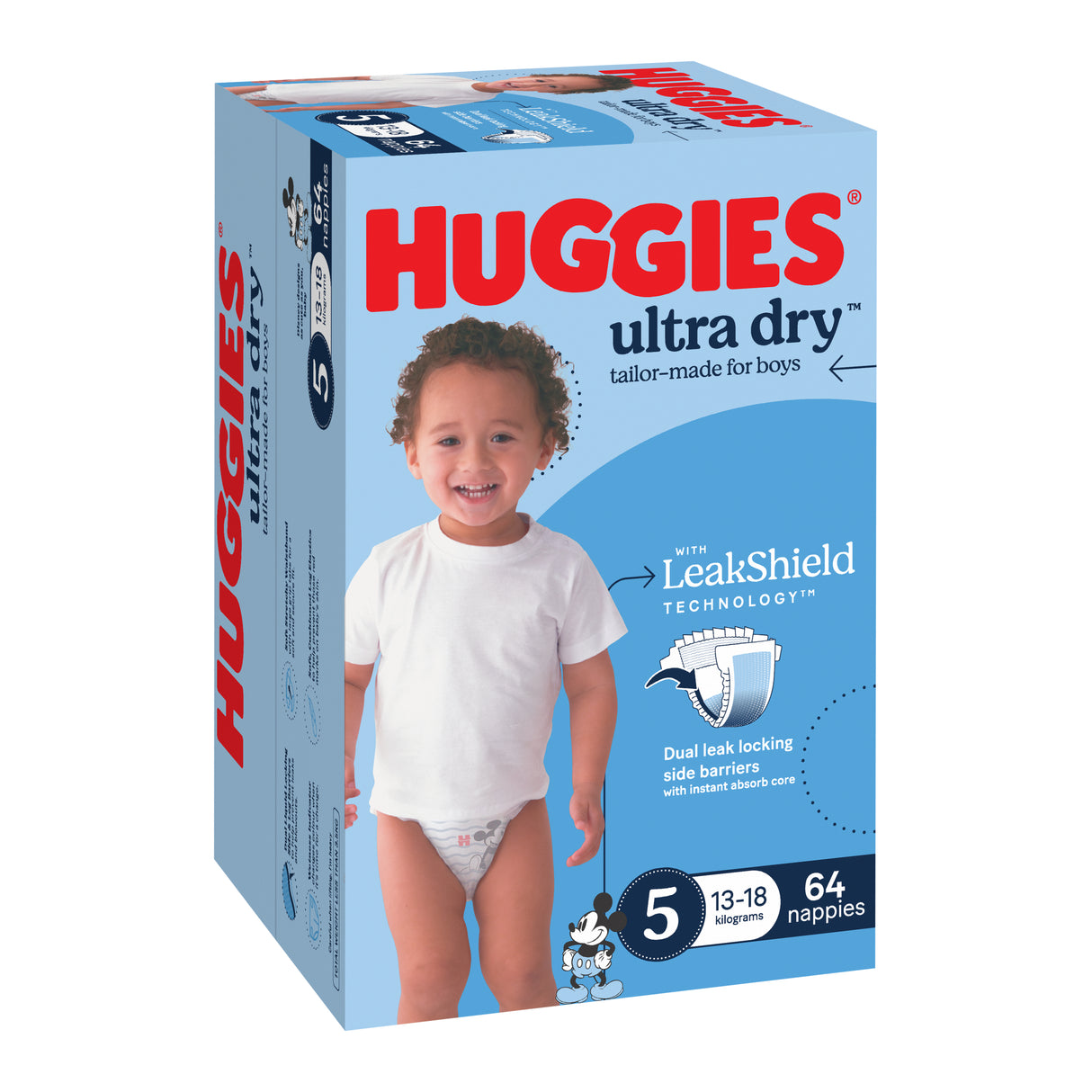Huggies Ultra Dry Nappies Boys Size 5 (13-18kg) 64 Pack