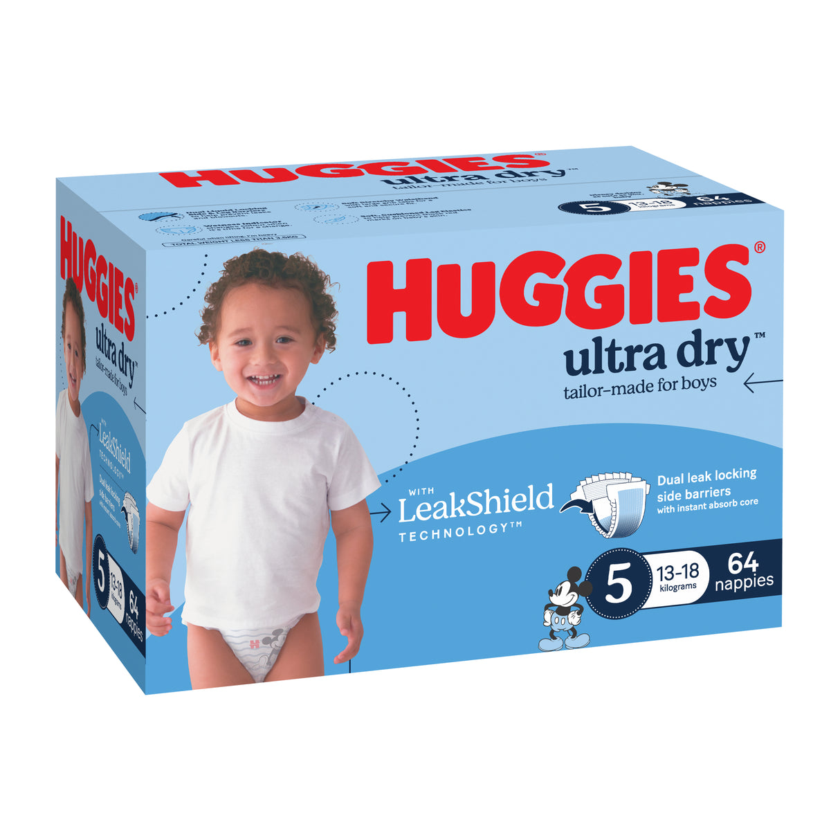 Huggies Ultra Dry Nappies Boys Size 5 (13-18kg) 64 Pack