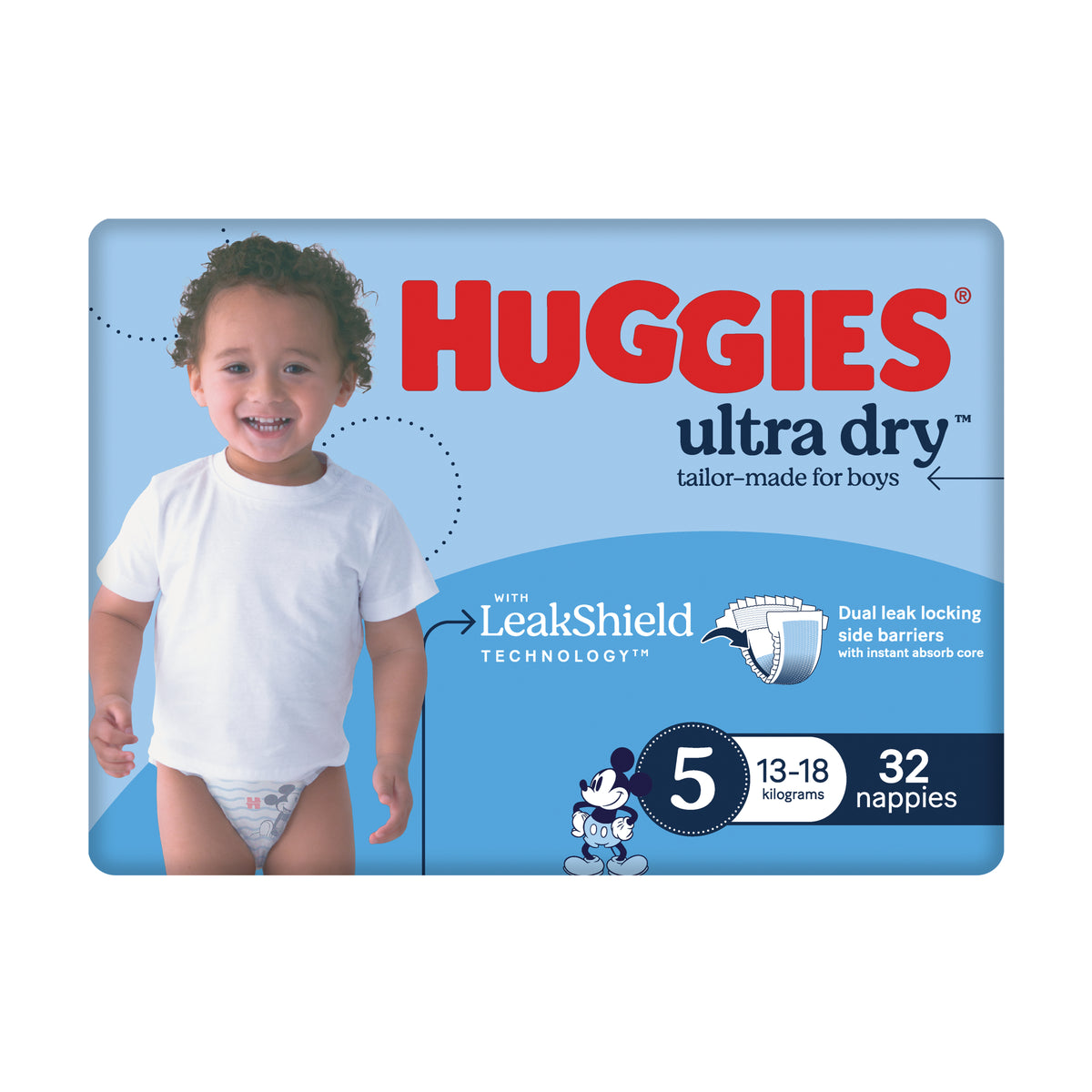 Huggies Ultra Dry Nappies Boys Size 5 (13-18kg) 32 Pack