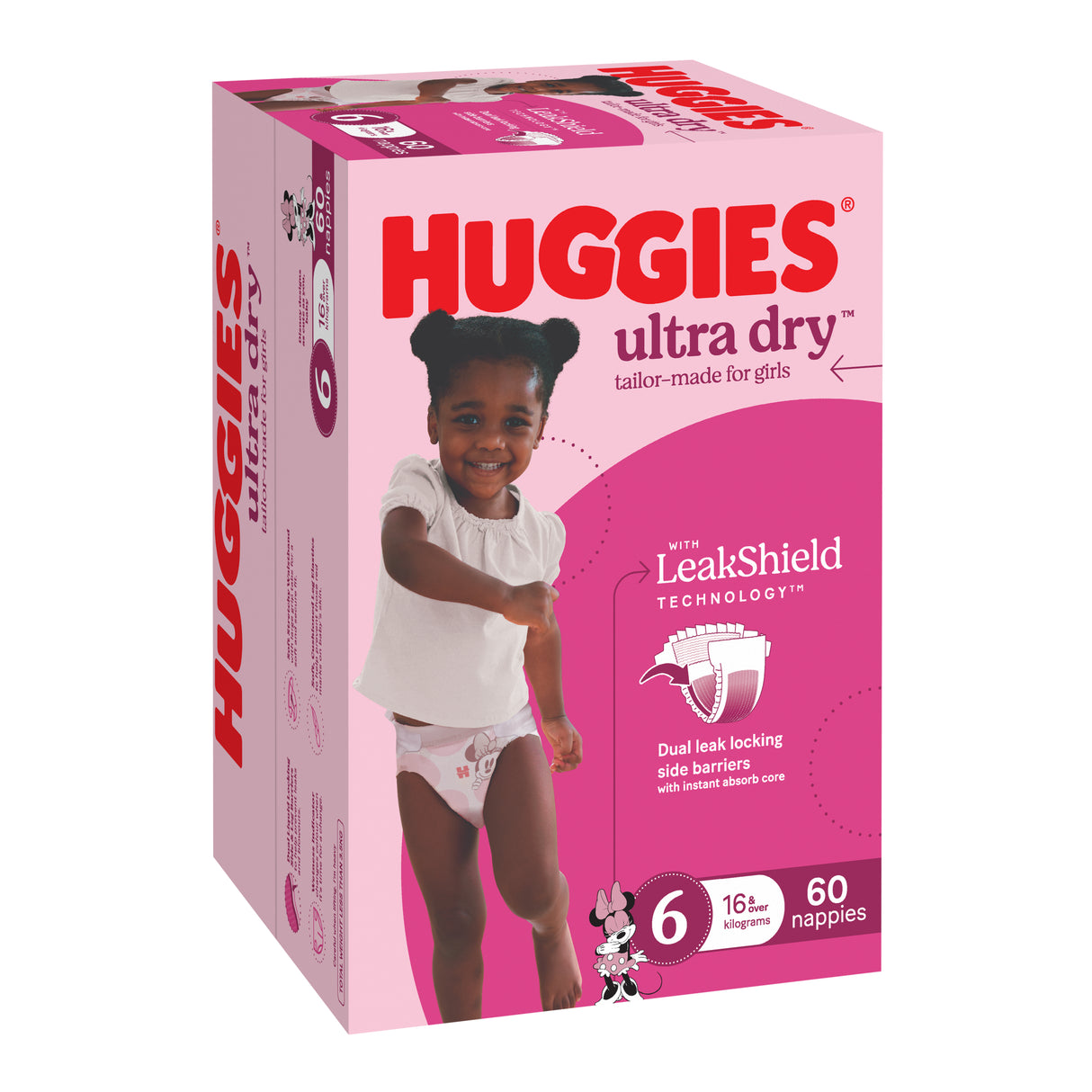 Huggies Ultra Dry Nappies Girls Size 6 (16+kg) 60 Pack
