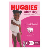 Huggies Ultra Dry Nappies Girls Size 6 (16+kg) 60 Pack
