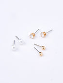 EarSense Gold Pearl CZ Stud Trio