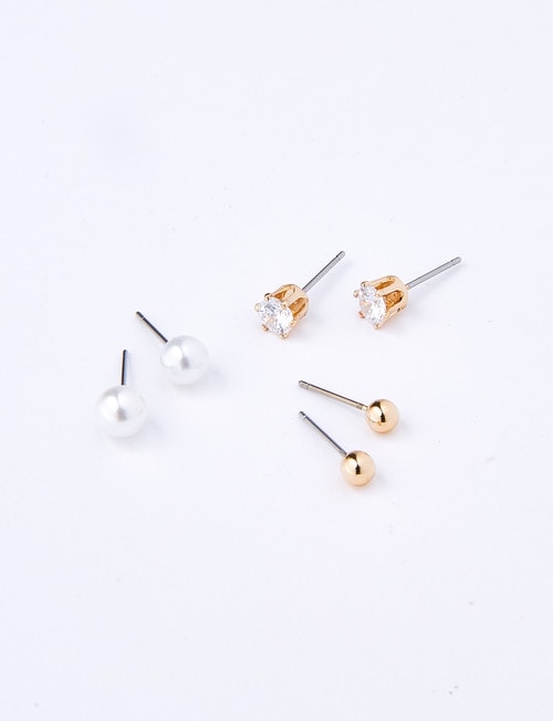 EarSense Gold Pearl CZ Stud Trio