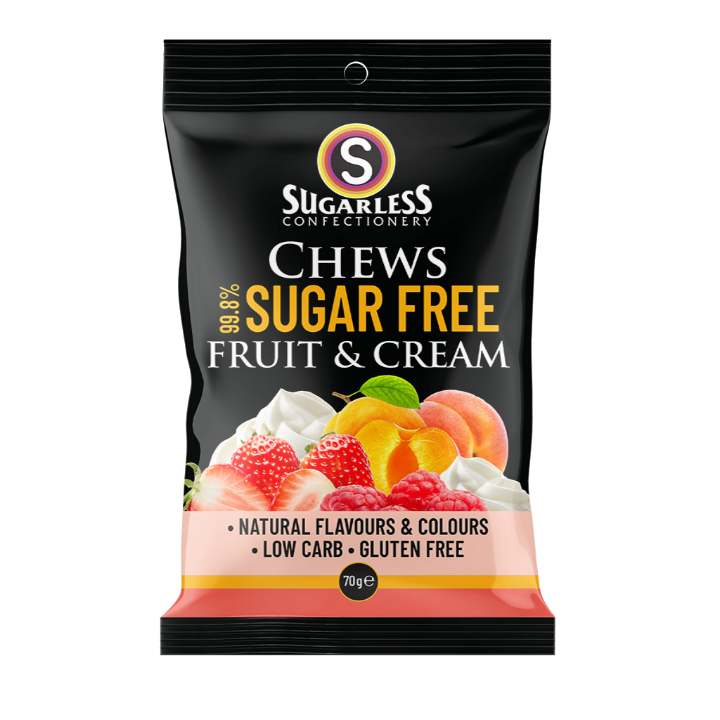 Sugarless Confectionery Assorted Fruit and Cream Chews 70 g