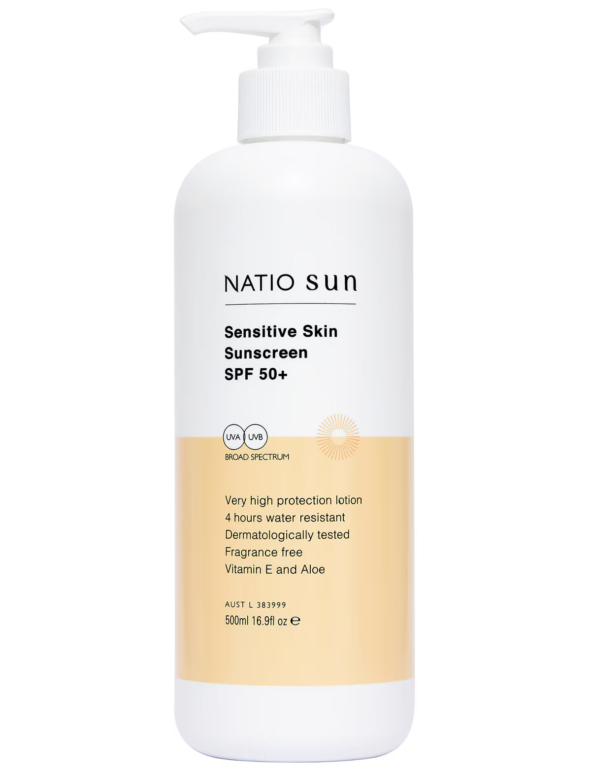 Natio Sun Sensitive Skin Sunscreen SPF50+ 500ml