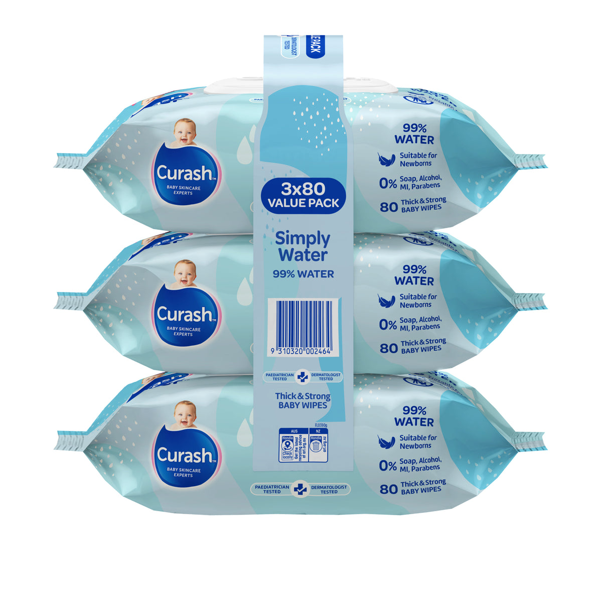 Curash Simply Water Wipes 3x80 Pack