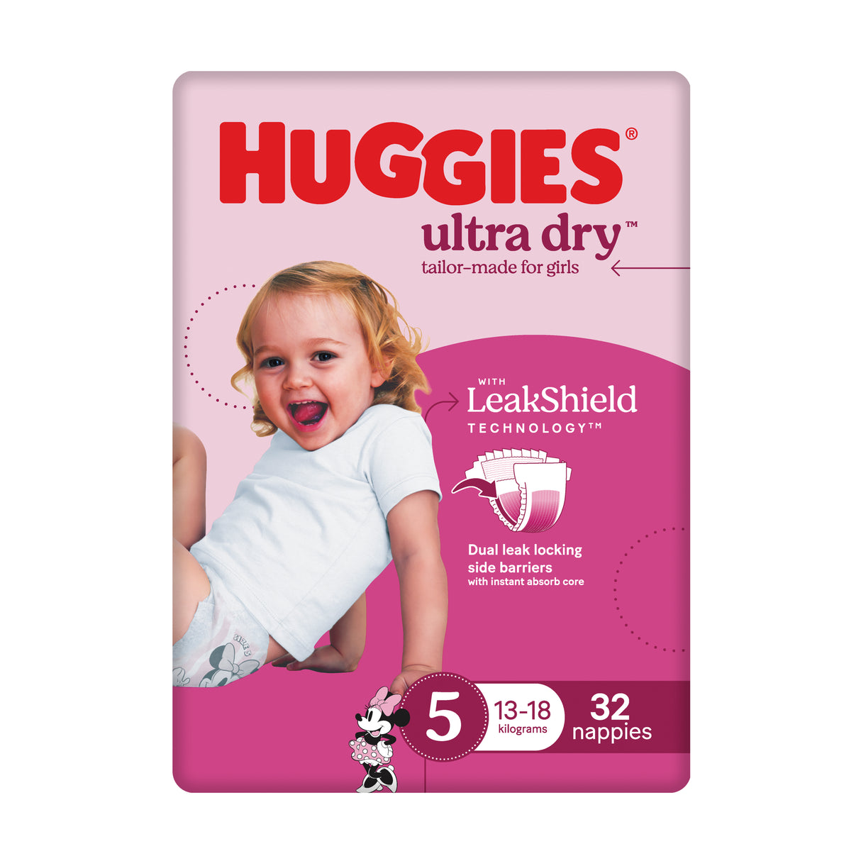 Huggies Ultra Dry Nappies Girls Size 5 (13-18kg) 32 Pack