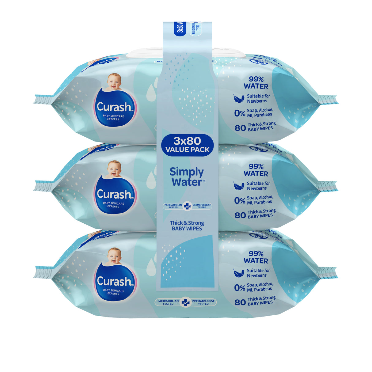 Curash Simply Water Wipes 3x80 Pack
