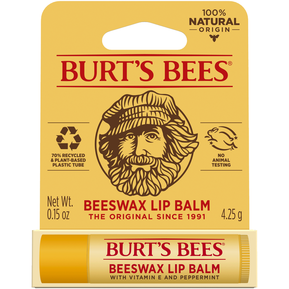 Burts Bees 100% Natural Beeswax With Vitamin E & Peppermint Lip Balm 4.25g