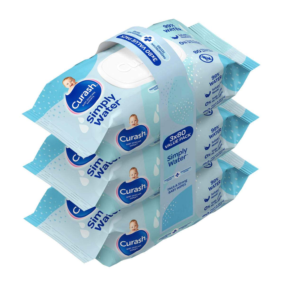 Curash Simply Water Wipes 3x80 Pack