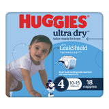 Huggies Ultra Dry Nappies Boys Size 4 (10-15kg) 18 Pack