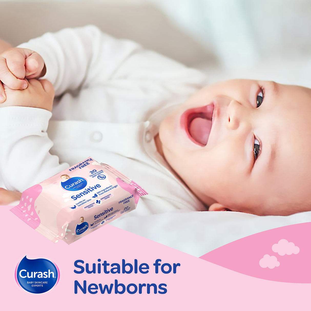 Curash Babycare Fragrance Free Baby Wipes 20 Pack