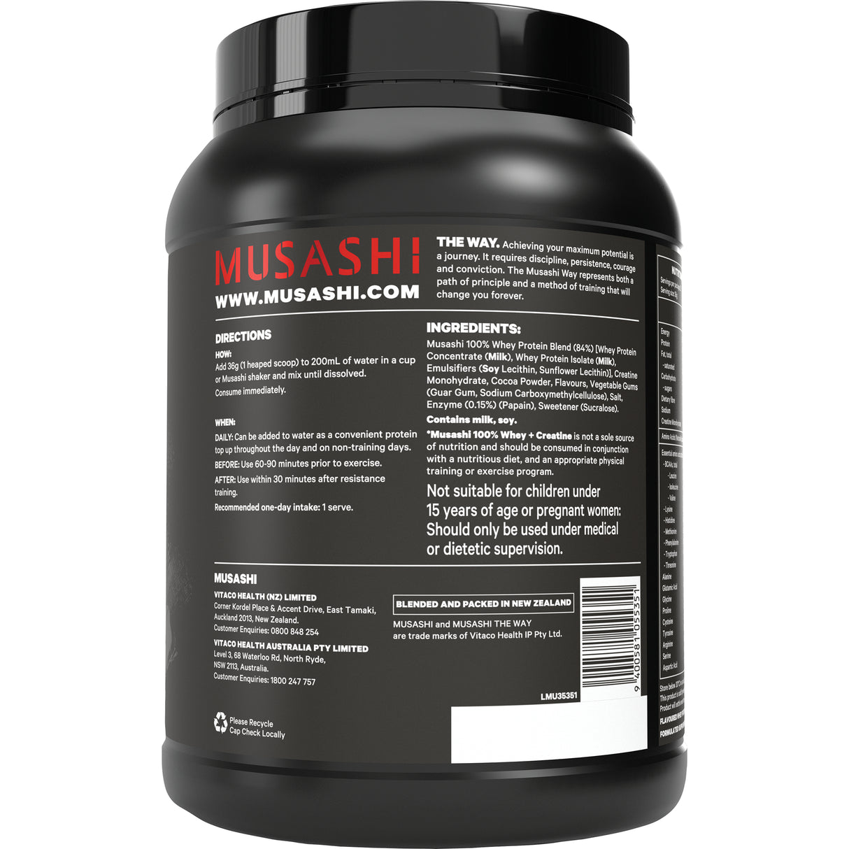 MUSASHI 100% Whey + Creatine Chocolate 900g