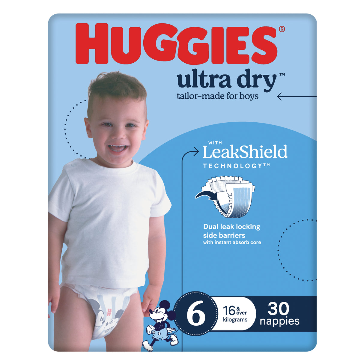 Huggies Ultra Dry Nappies Boys Size 6 (16kg+) 30 Pack
