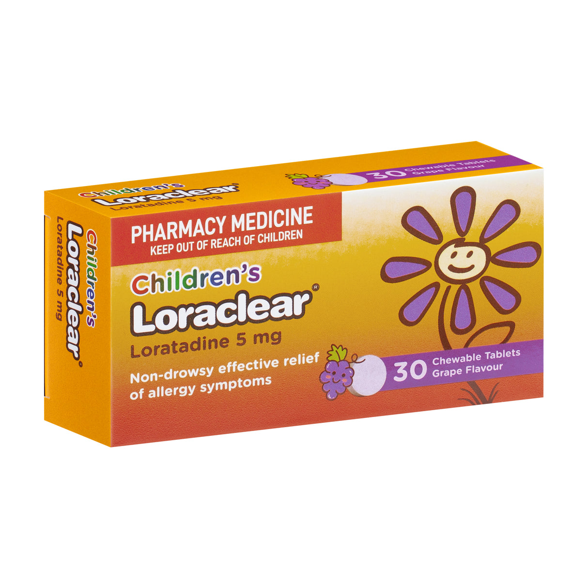 LORACLEAR Chld C/Tabs 5mg Grape 30pk