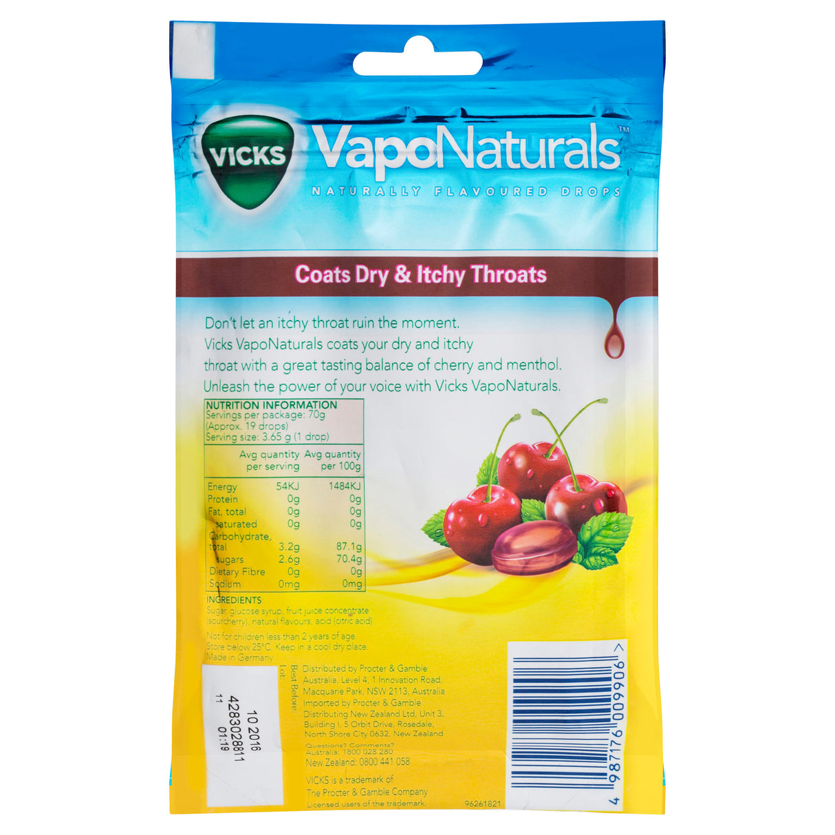Vicks VapoNaturals Cherry Menthol Flavoured Drops 19 Drops