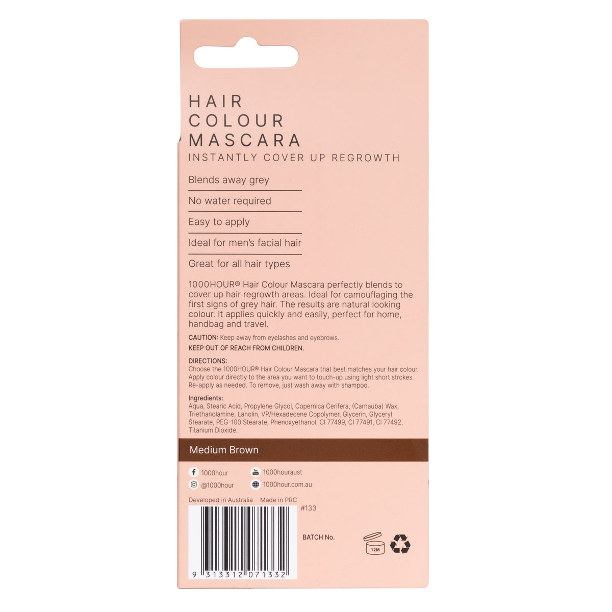 1000HOUR Hair Colour Mascara Medium Brown 12g