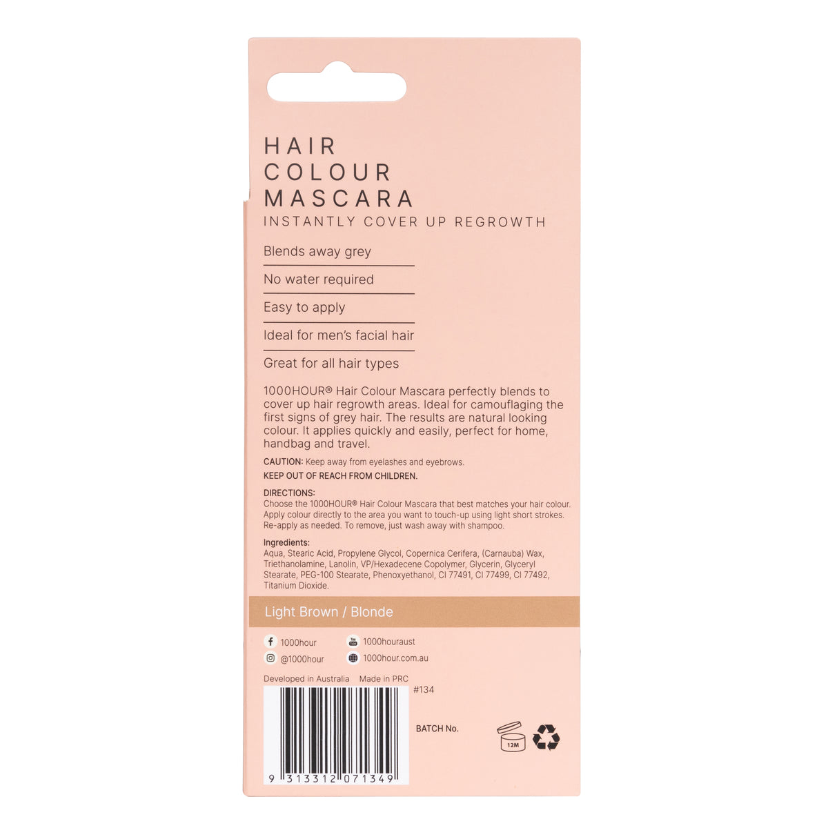 1000HOUR Hair Colour Mascara Light Brown/Blonde 12g
