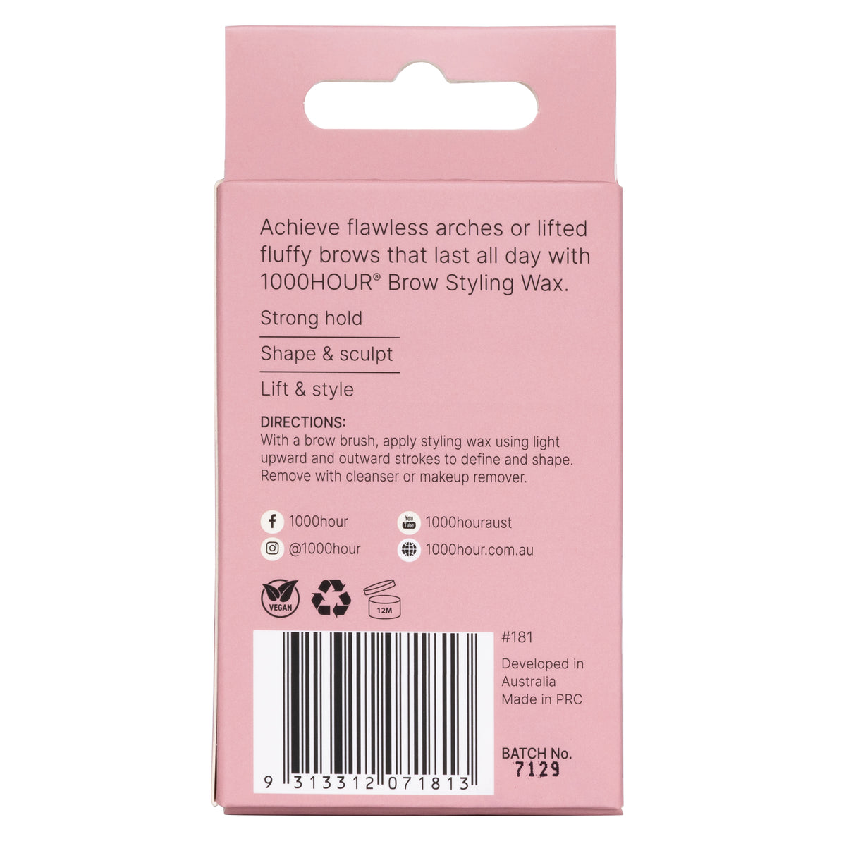 1000HOUR Brow Styling Wax Ash Dark Brown 6g