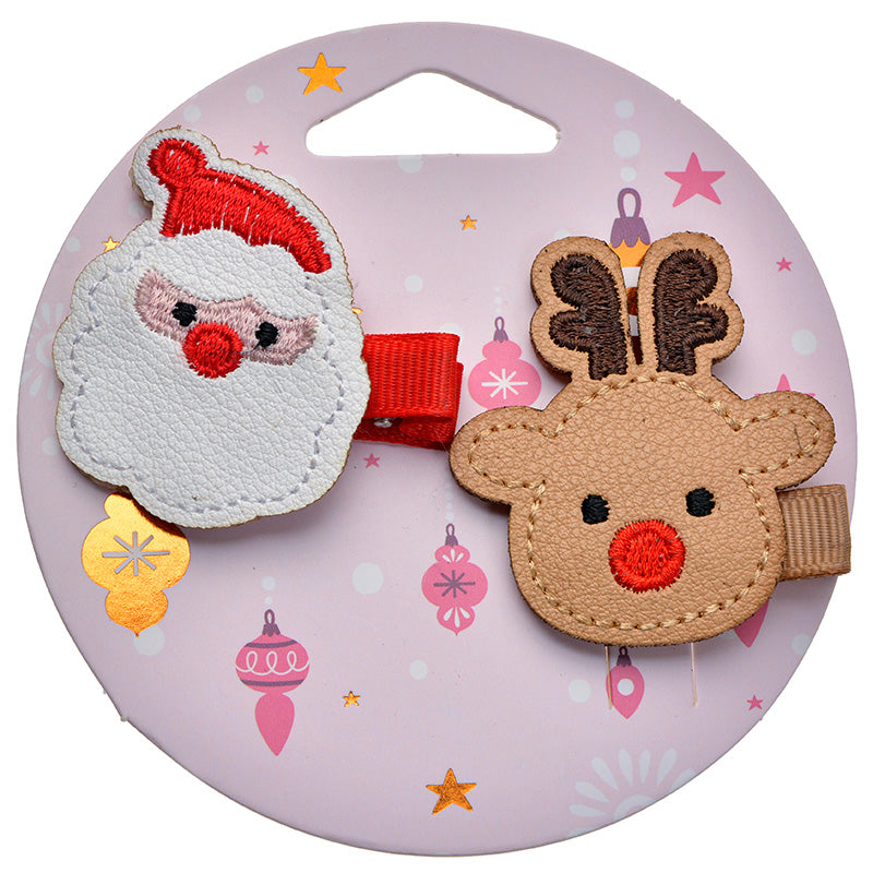KIDS GIFT SANTA & REINDEER CLIP 2PK