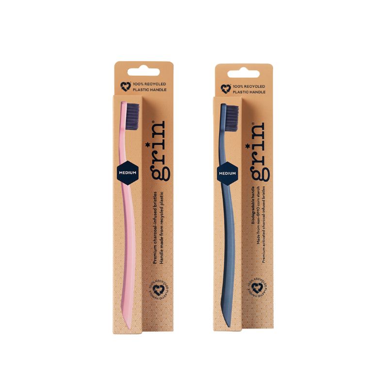 Grin 100% Recycled Toothbrush Mixed Medium Pink & Navy