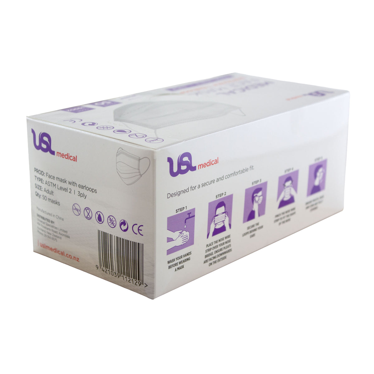 USL Medical Ear Loop Mask 3ply ASTM Level 2