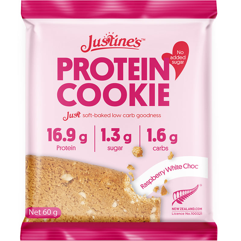 Justine's Protein Cookie Raspberry White Choc Chip 60g