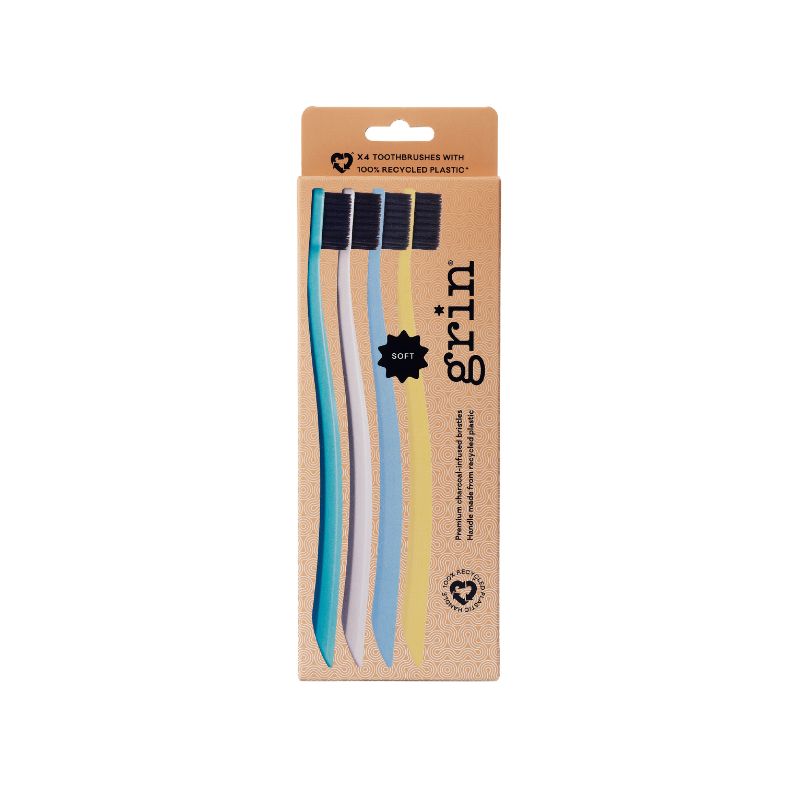 Grin 100% Recycled Toothbrush 4pk Soft Summer Beach