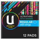 U by Kotex Regular Designer Series Ultrathins With Wings 12 Pack