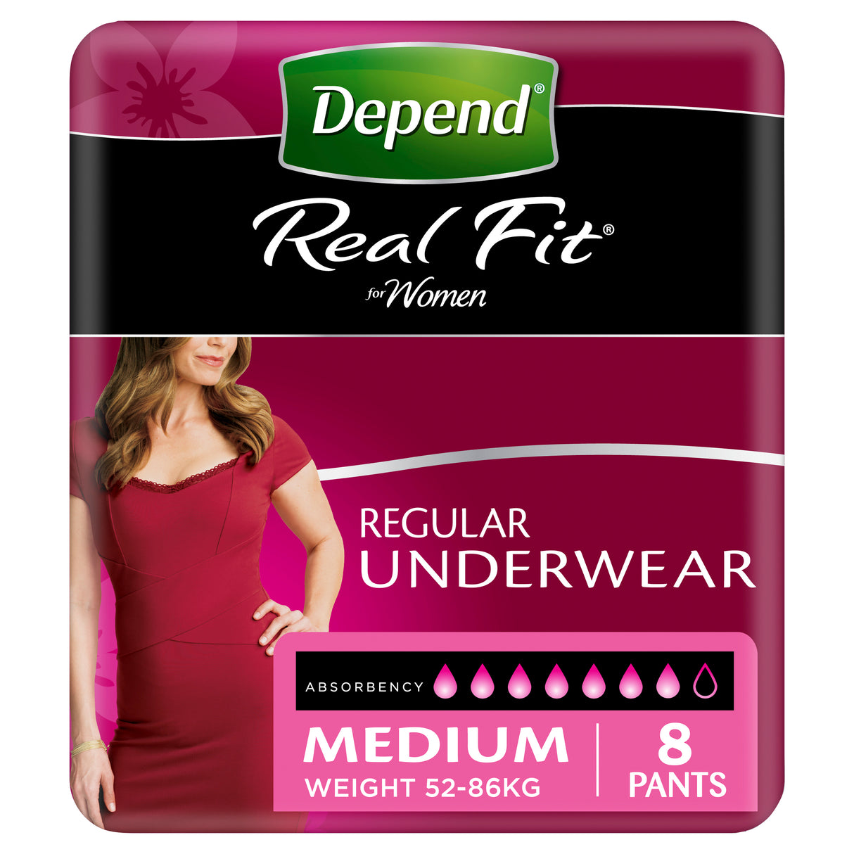 Depend Real Fit Incontinence Underwear Regular Women Medium 8 Pack