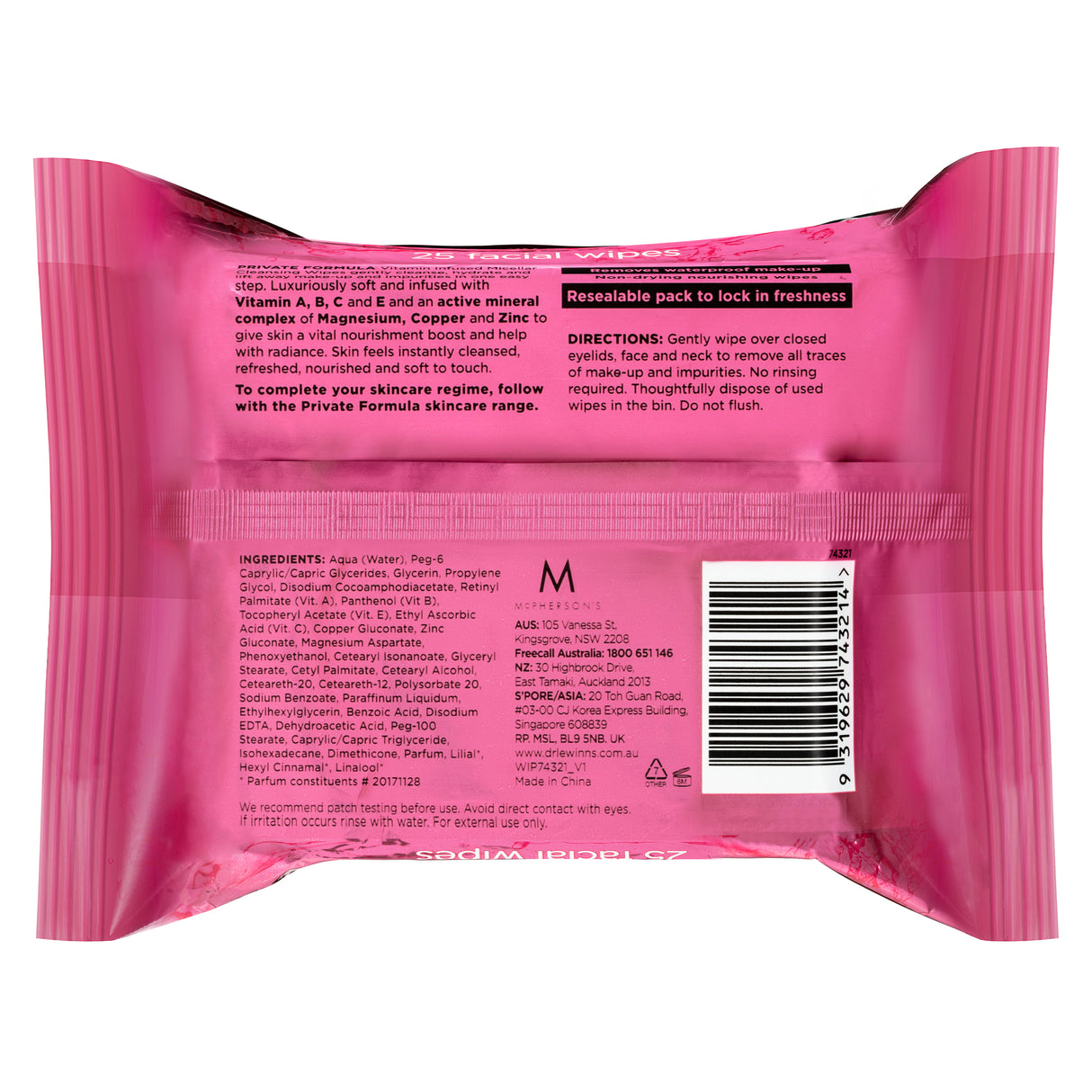 Dr. LeWinn's Private Formula Vitamin Infused Micellar Wipes 25 Pack