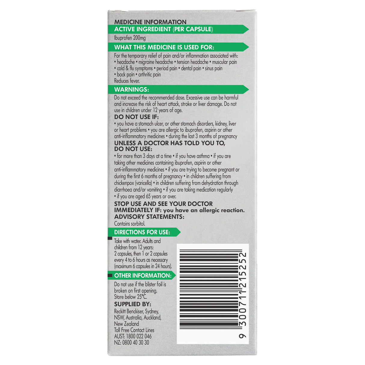 Nurofen Zavance Fast Pain Relief Liquid Capsules 200mg Ibuprofen 20 pack