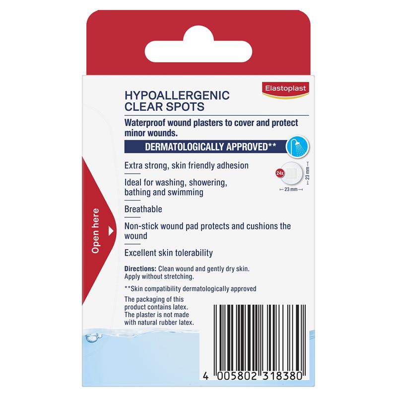Elastoplast Hypoallergenic Transparent Spots Water-Repellent 24 Pack