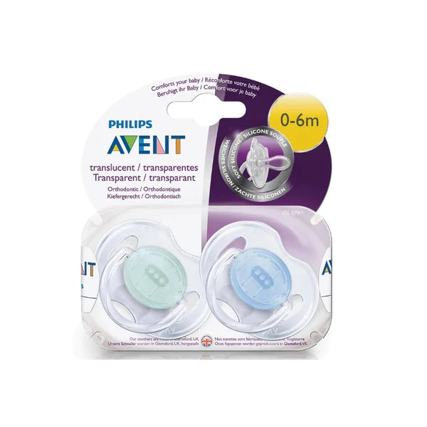 AVENT 6m+ Silicone Transparent Soother 2 Pack