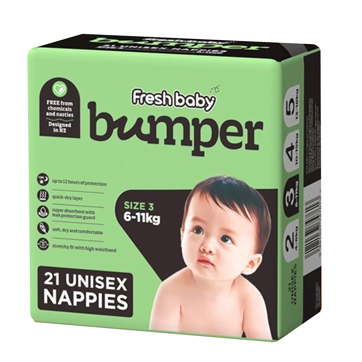 Fresh Baby Bumper Size 3 Unisex Nappies 6-11kg 21 Pack