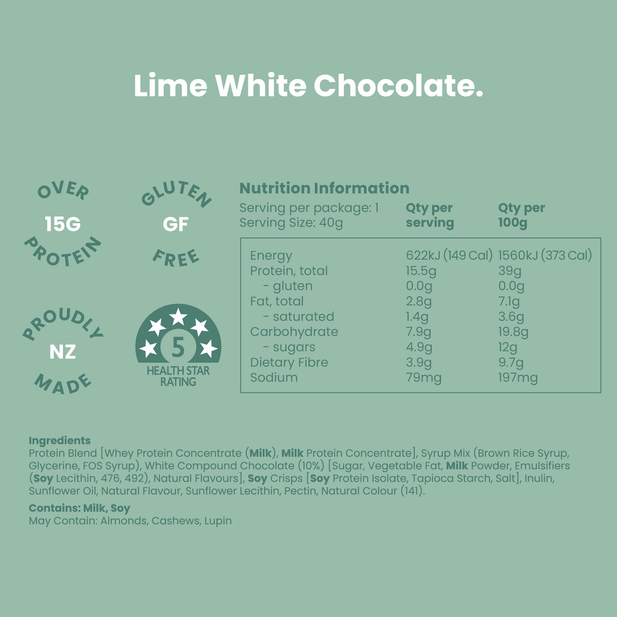Nothing Naughty Protein Bar 40 g - Lime Milkshake