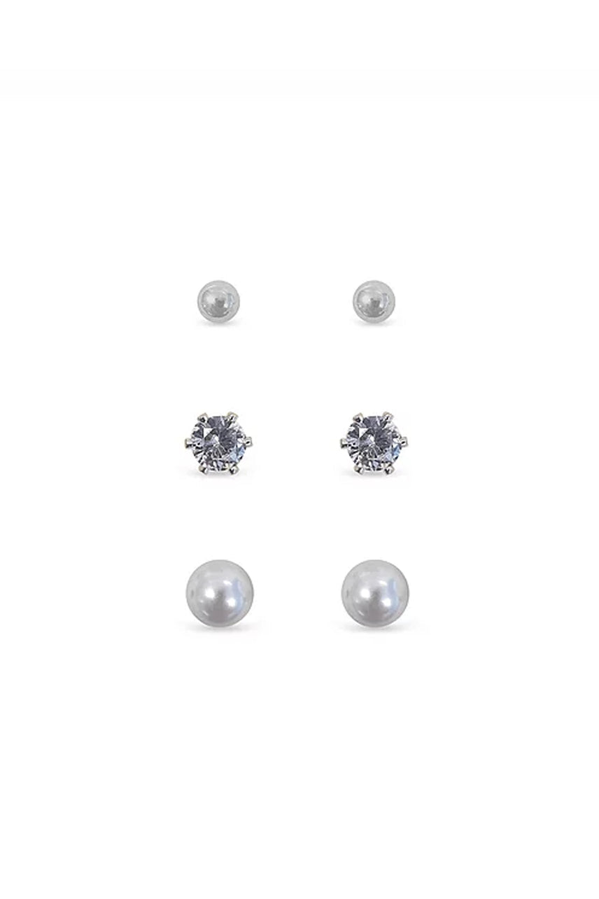 EarSense Large Silver Ball, Cubic Zirconia & Pearl Trio