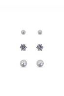 EarSense Large Silver Ball, Cubic Zirconia & Pearl Trio