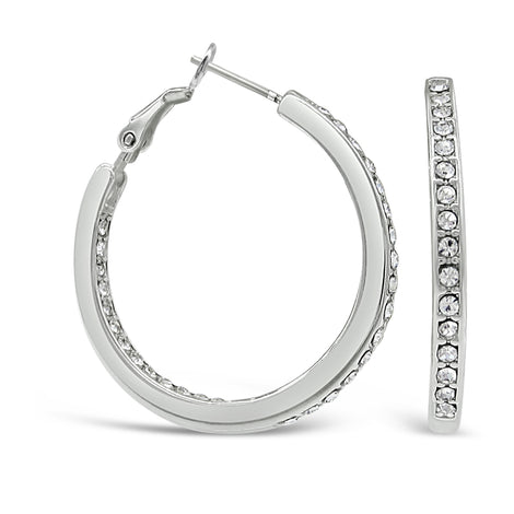 EarSense Hoop Inset Crystals Silver 32mm