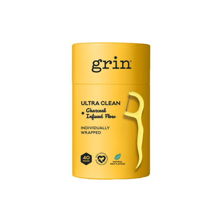 Grin Ultra Clean Adult Floss Pick Charcoal Infused 40pk